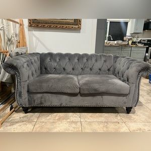 2 PCS velvet tufted couch & bench